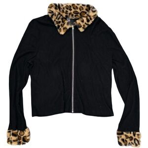 Leopard Print Zip Up Ribbed Long sleeve Tee Cardigan 🤎